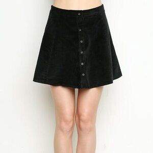 Brandy Melville Black Corduroy Button Up Skater Mini Skirt ~ Size XS/S